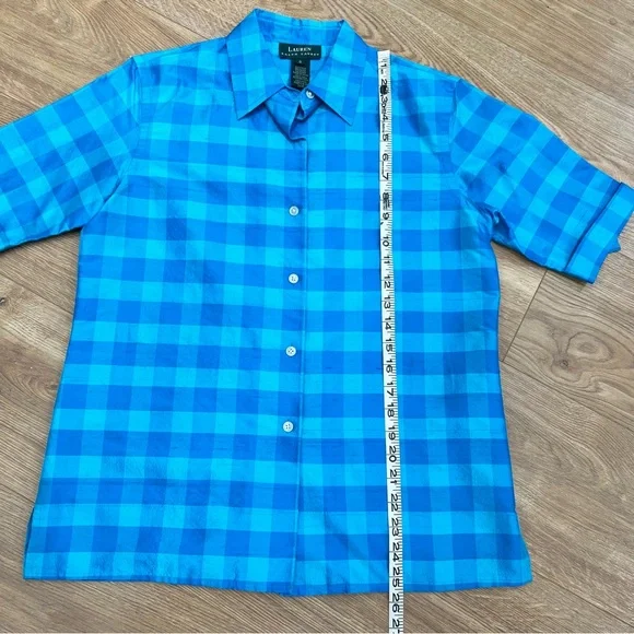 Lauren Ralph Lauren Blue Checkered Silk Blouse Women’s Small Great Condition - Picture 7 of 10